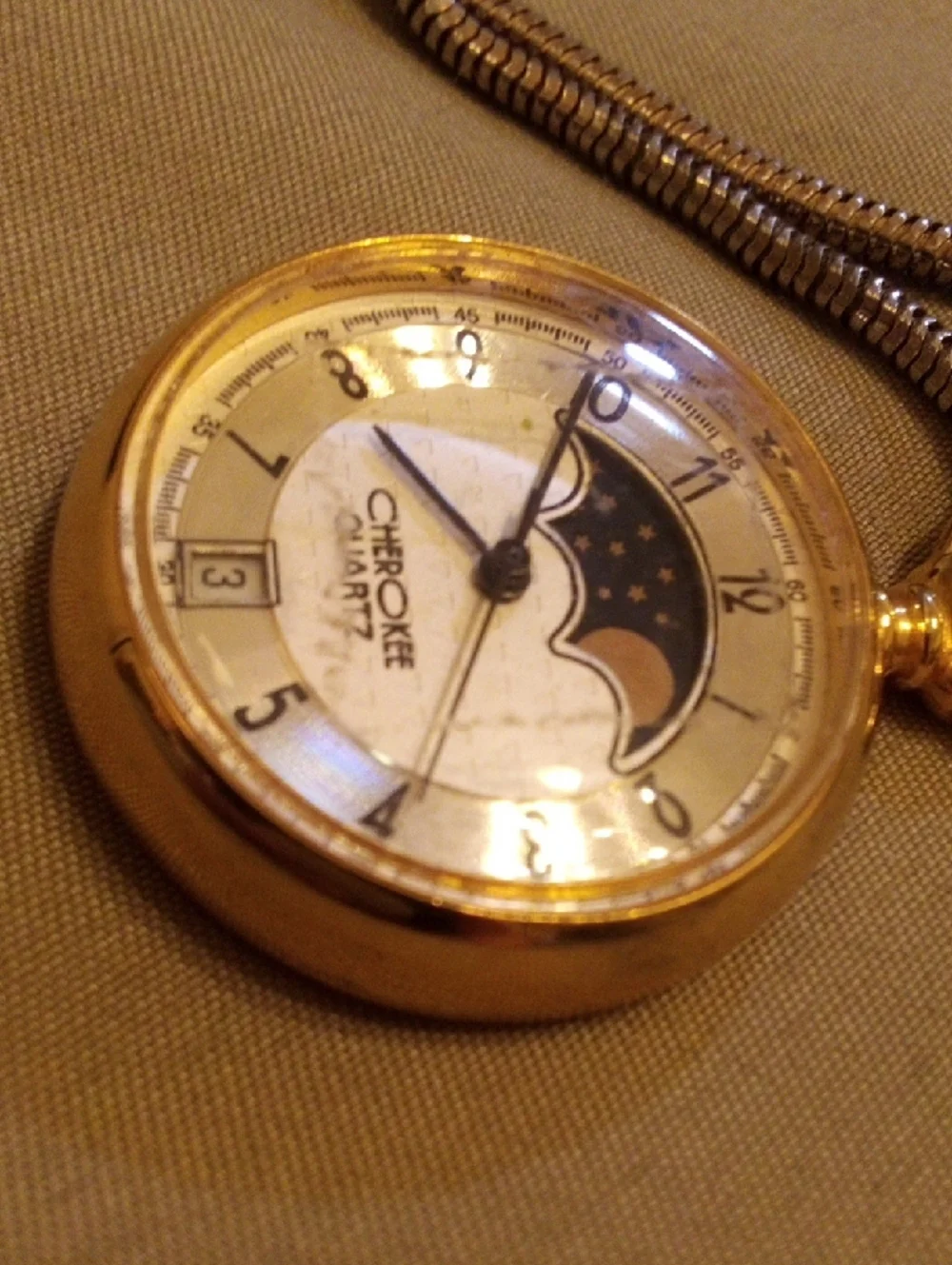 Cherokee Gold-Tone Pocket Watch with Moonphase Dial